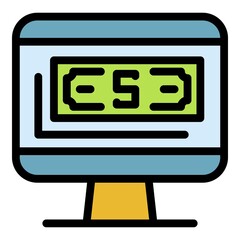 Poster - Online business money icon. Outline online business money vector icon color flat isolated