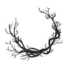 Branches Tree Roots Frame Woodcut Vintage Line Art. Vector Illustration.