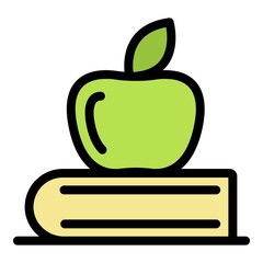Poster - Apple on business book icon. Outline apple on business book vector icon color flat isolated