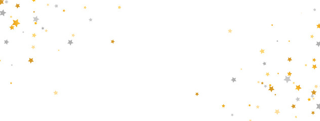 Wall Mural - Golden and silver stars on white background. Starry frame. Glitter elegant design element. Gold shooting star. Stardust trail. Galaxy magic decoration. Christmas texture. Vector illustration