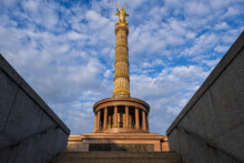 Germany, Berlin, Victory Column Standing Against Cloudys