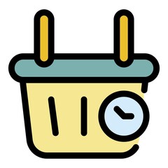 Poster - Shop basket time icon. Outline shop basket time vector icon color flat isolated