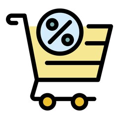 Poster - Percent sale shop cart icon. Outline percent sale shop cart vector icon color flat isolated
