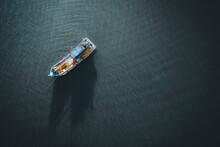 High Angle View Of Ship Sailing In Sea