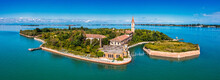 Aerial View Of The Plagued Ghost Island Of Poveglia In Venice