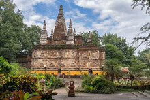 Scenic Landscape View Of Ancient Wat Jed Yod Or Wat Chet Yot Buddhist Temple In Chiang Mai, Thailand, Inspired By Mahabodhi Temple In Bodhgaya, India