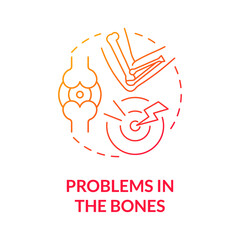Poster - Problems with bones gradient red concept icon. Accute pain in joint. Physical disorder. Physical therapy abstract idea thin line illustration. Vector isolated outline color drawing
