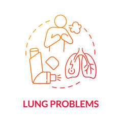 Poster - Lung problems gradient red concept icon. Respiratory disease. Bronchitis symptom. Chronic asthma. Physiotherapy abstract idea thin line illustration. Vector isolated outline color drawing
