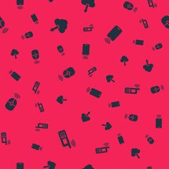 Poster - Set Mobile with wi-fi wireless, Cloud download, Wireless computer mouse and on seamless pattern. Vector