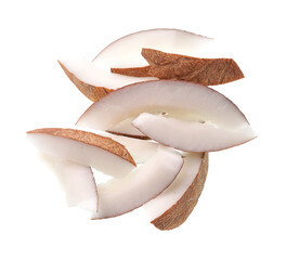 Wall Mural - Coconut slices isolated on white backgrounds.