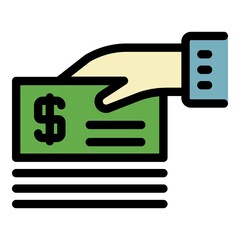 Poster - Hand with money check icon. Outline hand with money check vector icon color flat isolated