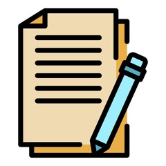 Poster - Pen training paper icon. Outline pen training paper vector icon color flat isolated