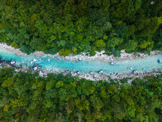 Poster - Soca River Valley in Slovenia. Top Down Aerial Drone view