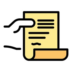 Poster - Warrant in hand icon. Outline warrant in hand vector icon color flat isolated