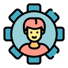 Poster - Person in gear wheel icon. Outline person in gear wheel vector icon color flat isolated