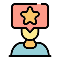 Poster - Person and star in chat bubble icon. Outline person and star in chat bubble vector icon color flat isolated