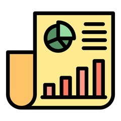 Poster - Charts in a document icon. Outline charts in a document vector icon color flat isolated