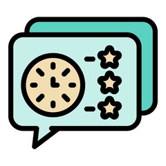 Poster - Clock in chat bubble icon. Outline clock in chat bubble vector icon color flat isolated