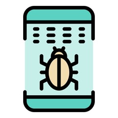 Poster - Bug in smartphone application icon. Outline bug in smartphone application vector icon color flat isolated