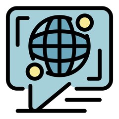 Poster - globe in chchat cloud icon. outline globe in chchat cloud vector icon color flat isolated