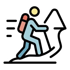 Poster - Hiker in mountains icon. Outline hiker in mountains vector icon color flat isolated