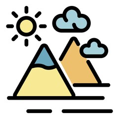 Poster - mountains and sun icon. outline mountains and sun vector icon color flat isolated