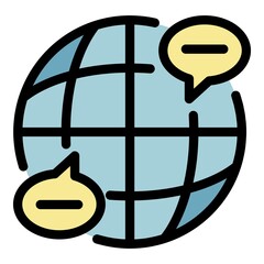 Poster - Globe and chat bubbles icon. Outline globe and chat bubbles vector icon color flat isolated