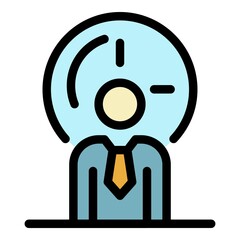 Poster - Wall clock and man icon. Outline wall clock and man vector icon color flat isolated