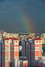 A Rainbow Over A Cluster Of Hdb Flats In Singapore