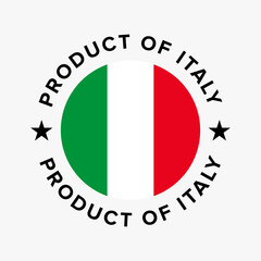 Product of Italy Badge Label Vector. Certificate for Product Made in Italy. Italian Flag with 'Product of Italy' Text.