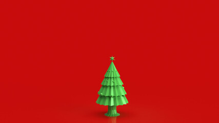 Wall Mural - The green Christmas tree on red background for holiday celebration or  promotion business background 3d rendering