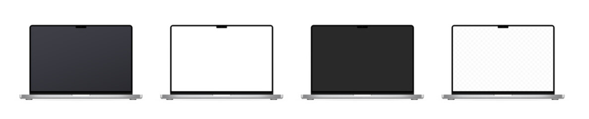 Poster - Set of realistic laptops. Modern laptop computer vector mockup isolated on white. Electronic gadgets isolated. Laptop with blank screen silver color. Vector. illustration