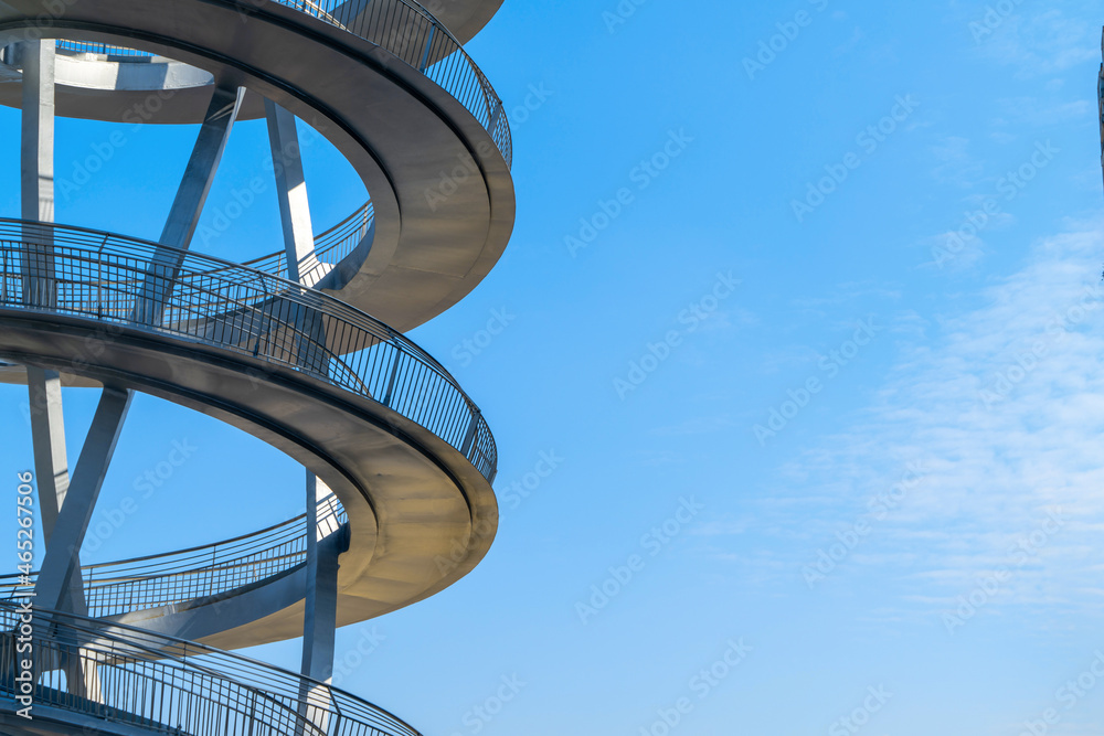 Geometric building structure of metal rotating stairs Stock Photo ...
