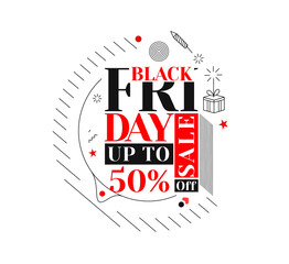 Wall Mural - Black Friday Sale Promotion Poster or banner Design, Special offer 50% sale, Promotion and shopping vector template.