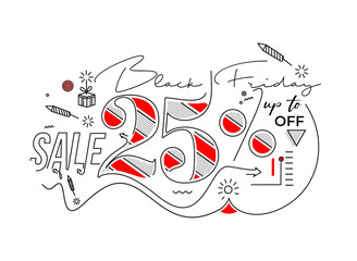 Wall Mural - Black Friday Sale Promotion Poster or banner Design, Special offer 25% sale, Promotion and shopping vector template.