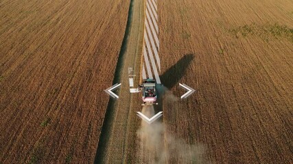 Aufkleber - Aerial view of autonomous harvester on the field.  Digital transformation in agriculture