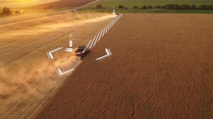 Aufkleber - Aerial view of autonomous harvester on the field.  Digital transformation in agriculture