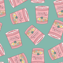 Instant Cup Ramen Noodles Aesthetic Pink Seamless Pattern Design