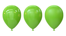 A Set Of Glossy And Matte Green Balloons On A White Background, 3d Render