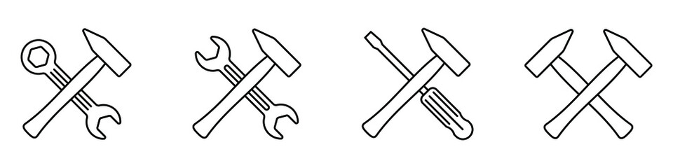 Wall Mural - crossed tool icons. hammer and wrench. hammer and screwdriver. vector illustration. repair tools ico
