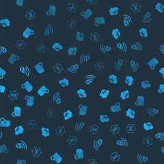 Poster - Set 5G network, Cloud, and Sim card rejected on seamless pattern. Vector