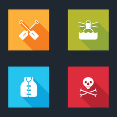 Canvas Print - Set Paddle, Lighthouse, Life jacket and Skull on crossbones icon. Vector