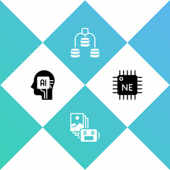 Sticker - Set Humanoid robot, Artificial intelligence, Server, Data and Processor CPU icon. Vector