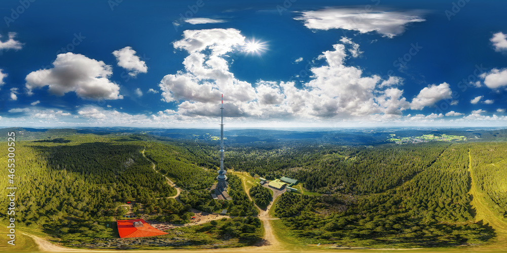 above the Ochsenkopf mountain Germany aerial 360° x 180° airpano