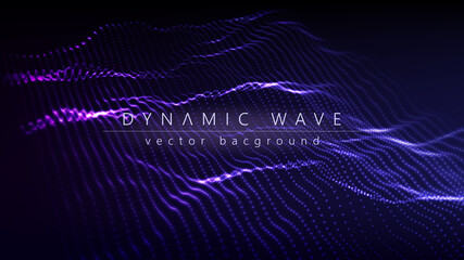 Poster - Wave of particles. Technology background concept dynamic wave Vector illustration. Futuristic point wave.