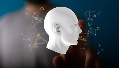 Poster - Human head cyber mind digital technology.