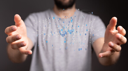 Aufkleber - Digital cyberspace with particles and Digital data network connections concept.