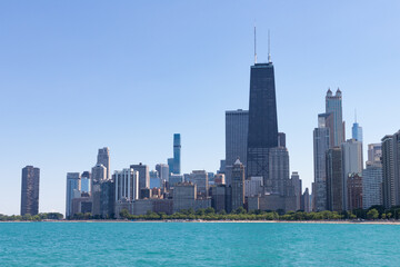 Wall Mural - Chicago Skyline along Lake Michigan during the Summer with a Clear Blue Sky