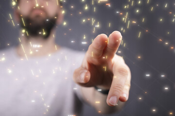 Poster - young man finger pointing touch
