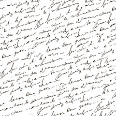 Aufkleber - Handwritten abstract text, scribbles vector seamless pattern, vector monochrome script isolated on white background